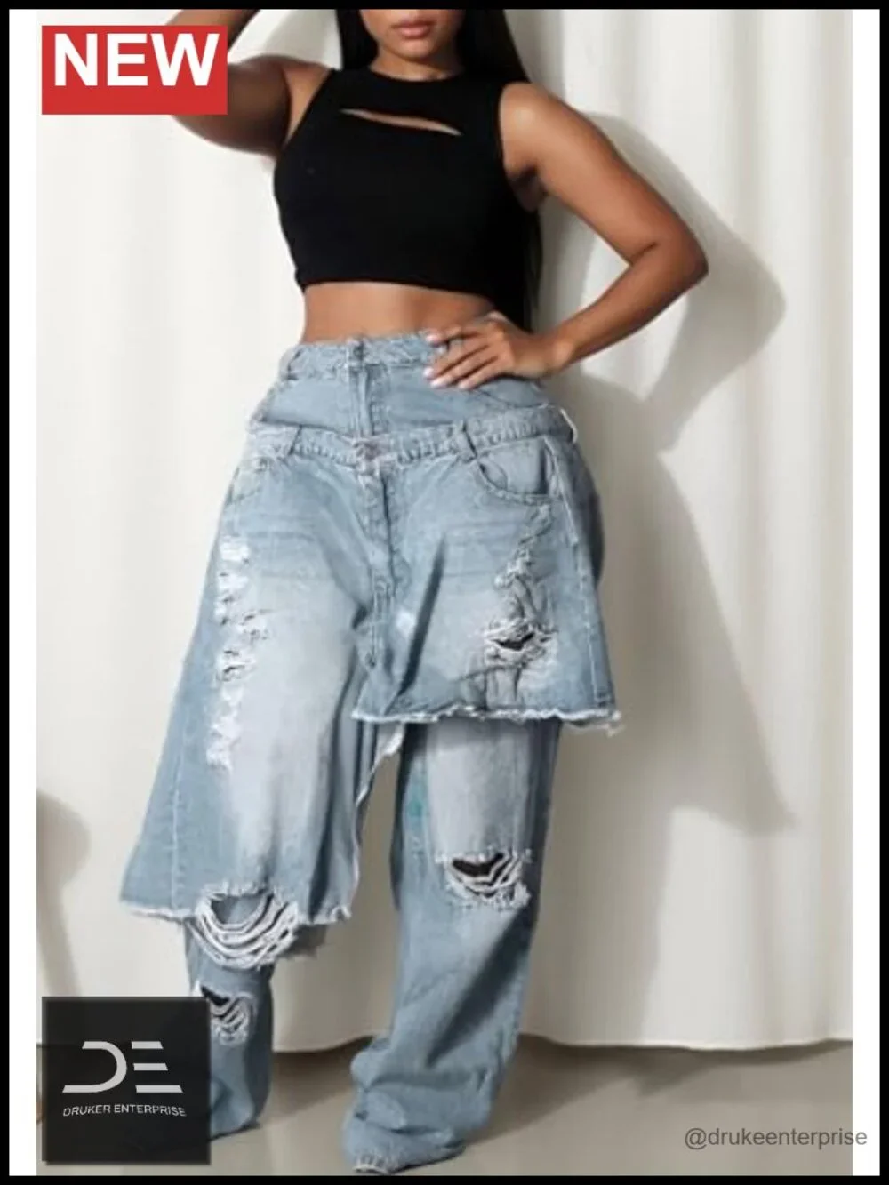 NRTHYE Womens High Waisted Ripped Wide Leg Patchwork Jeans Baggy Denim Pants